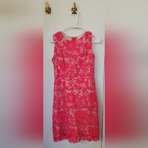 New York and Company pink lace dress with beige lining